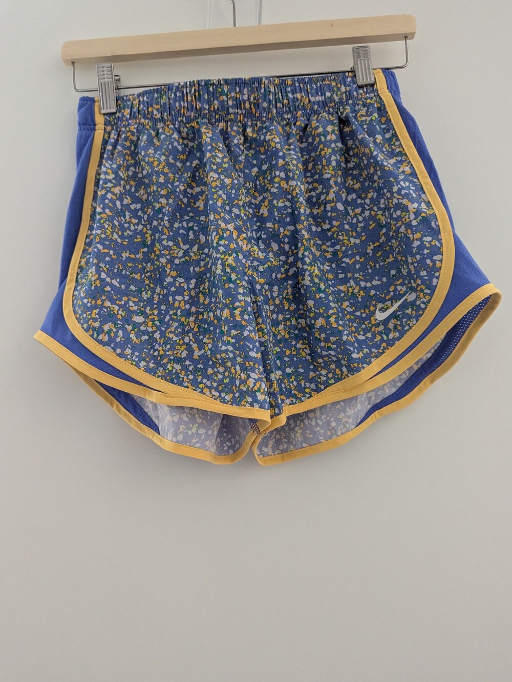 Nike Blue Floral Athletic Shorts with Yellow Trim